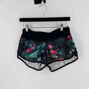 Lululemon Floral‎ Run Speed Shorts Size 6 Black Tropical Print Activewear
